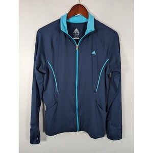 Adidas Jacket Womens Large Blue Climalite Full Zip Thumbholes Running Track